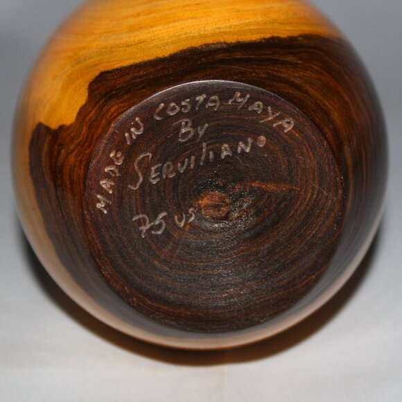 Mexican Hand-Carved Wood Vase | Artist Signed - Picture 4 of 4